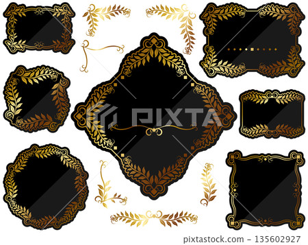 Luxurious leaf frame and decoration set in black and gold 135602927