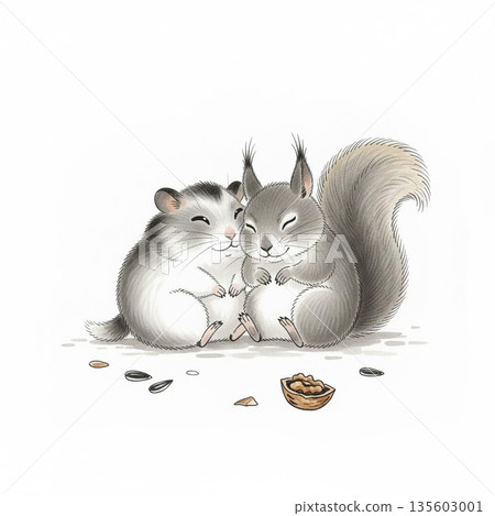 一幅水彩插畫,描繪了一隻倉鼠和一隻松鼠並肩站在秋天的味道前。 一幅水彩插畫,描繪了一隻倉鼠和一隻松鼠並肩站在秋天的味道前。 135603001