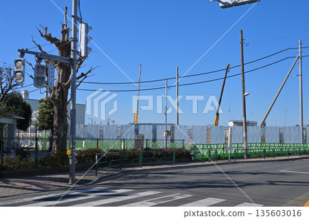 Road construction site with large crane Road construction site with large crane 135603016