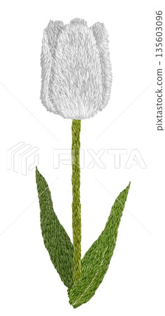 [White tulips] Hand-embroidered illustration material 135603096