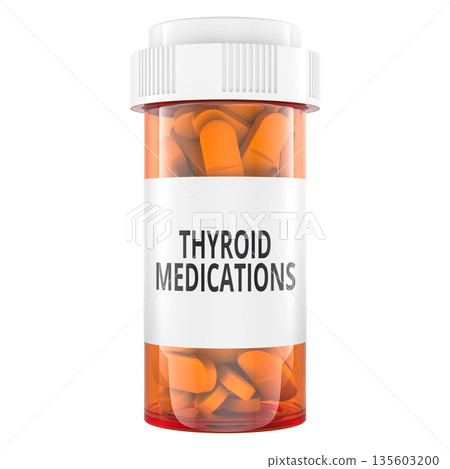 Pill bottle with thyroid medications. 3D rendering 135603200