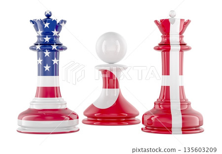 USA and Denmark chess kings with Greenland pawn, geopolitics concept. 3D rendering 135603209