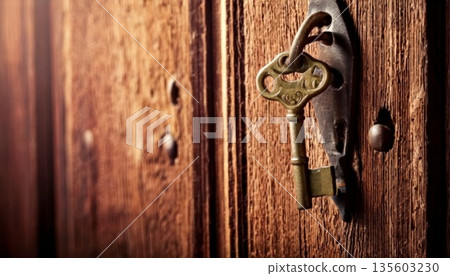 old rusty door with lock 135603230