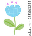 Blue tulip flower with green leaves for nature, garden, tree, plants, blossom, blooming, park, picnic, home yard, sticker, cartoon, floral print, decoration, patch, brooch, pin, tattoo, icon 135603255