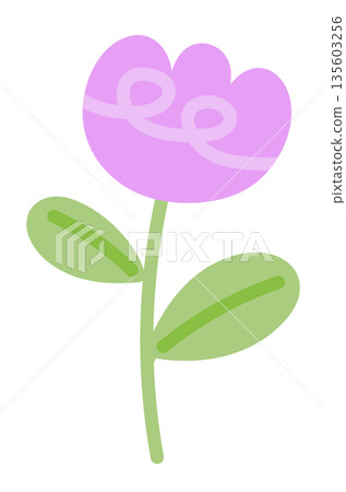 Purple tulip flower with green leaves for nature, garden, tree, plants, blossom, blooming, park, picnic, home yard, sticker, cartoon, floral print, decoration, patch, brooch, pin, tattoo, icon 135603256