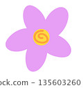 Cute purple flower for nature, garden, tree, plants, blossom, blooming, park, picnic, home yard, sticker, cartoon, floral print, decoration, patch, brooch, pin, tattoo, icon, shirt print, pattern, toy 135603260