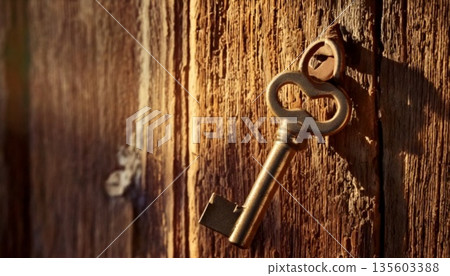 old key on wooden background old key on wooden background 135603388