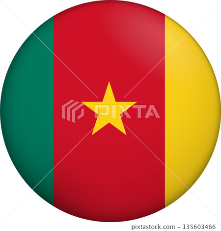 Flag of Cameroon. Glossy circular flag. Button appearance. 3D Icon Design with depth 135603466