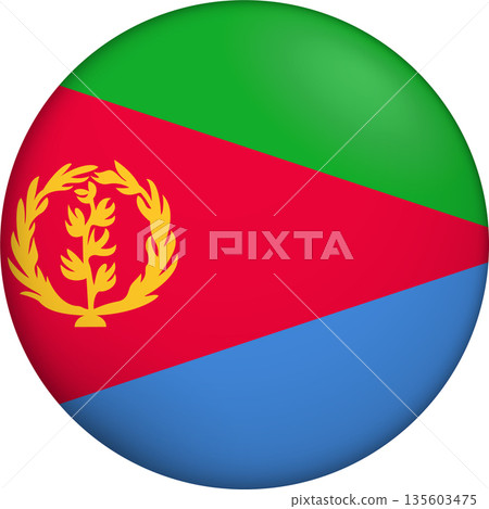 Flag of Eritrea. Glossy circular flag. Button appearance. 3D Icon Design with depth 135603475