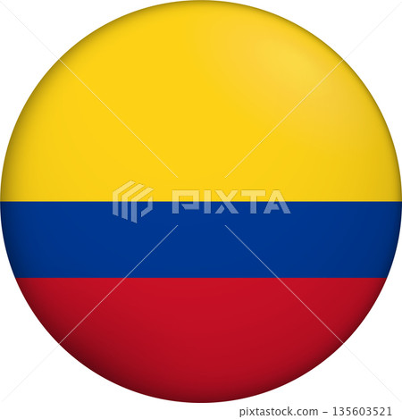 Flag of Colombia. Glossy circular flag. Button appearance. 3D Icon Design with depth 135603521