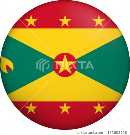 Flag of Grenada. Glossy circular flag. Button appearance. 3D Icon Design with depth Flag of Grenada. Glossy circular flag. Button appearance. 3D Icon Design with depth 135603528