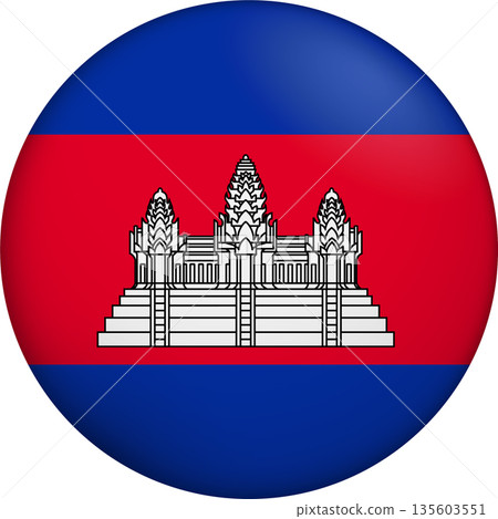 Flag of Cambodia. Glossy circular flag. Button appearance. 3D Icon Design with depth 135603551