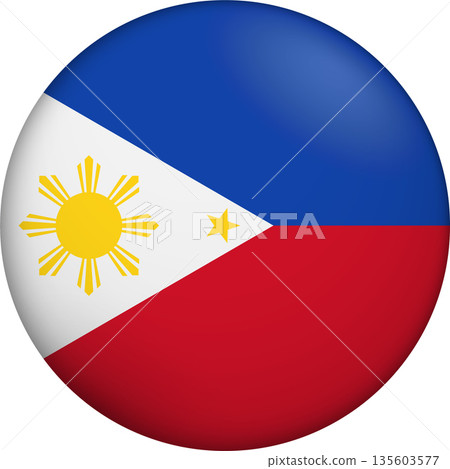 Flag of Philippines. Glossy circular flag. Button appearance. 3D Icon Design with depth Flag of Philippines. Glossy circular flag. Button appearance. 3D Icon Design with depth 135603577
