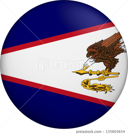Flag of American Samoa. Glossy circular flag. Button appearance. 3D Icon Design with depth Flag of American Samoa. Glossy circular flag. Button appearance. 3D Icon Design with depth 135603654