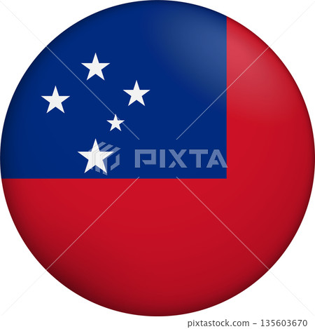 Flag of Samoa. Glossy circular flag. Button appearance. 3D Icon Design with depth Flag of Samoa. Glossy circular flag. Button appearance. 3D Icon Design with depth 135603670