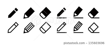 Icon set representing pencils, erasers, and writing Icon set representing pencils, erasers, and writing 135603696