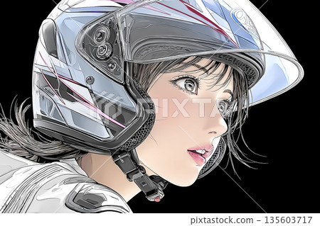 黑色背景上一位女騎士的特寫鏡頭插圖 135603717