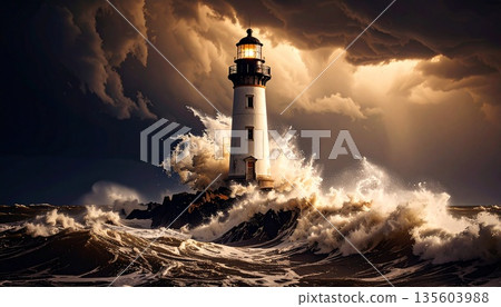lighthouse glowing at sunset lighthouse glowing at sunset 135603988