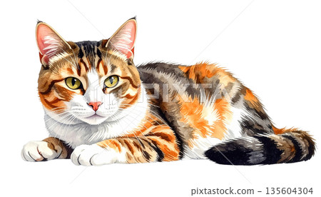 貓咪插圖（側坐的貓） 135604304