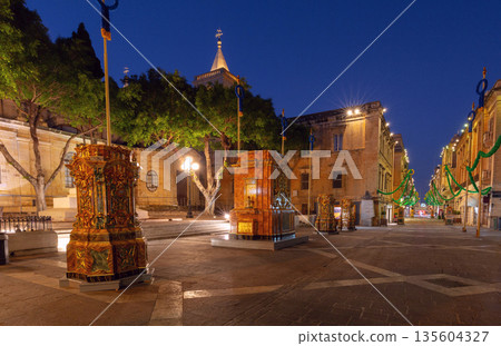 Republic Street decorated for festa in Valletta Malta Republic Street decorated for festa in Valletta Malta 135604327