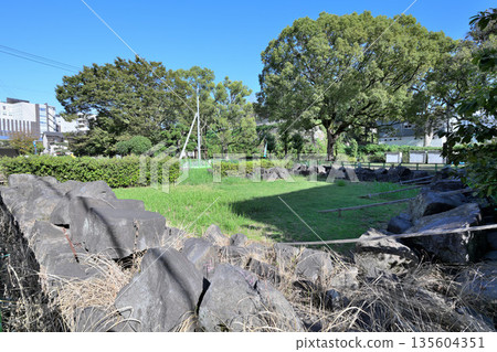Kumamoto Castle and the collapsed stone walls being preserved Kumamoto Castle and the collapsed stone walls being preserved 135604351