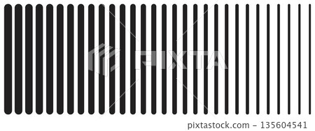 Vertical black parallel straight sticks with different thickness isolated on white background. Simple striped graphic print. Shutters texture. Vector graphic minimalist illustration 135604541
