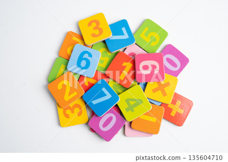 Number wood block cubes for learning Mathematic, education math. Number wood block cubes for learning Mathematic, education math. 135604710