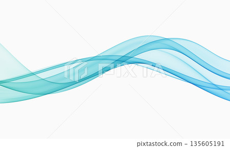 Smooth abstract flowing wave with blue and turquoise transparent gradients on white background 135605191