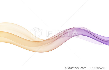 Abstract smooth flowing wave with soft orange and purple gradients on white background, clean modern vector background 135605200