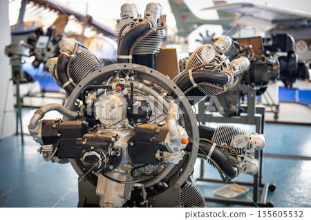 Radial piston aircraft engine standing in a museum Radial piston aircraft engine standing in a museum 135605532