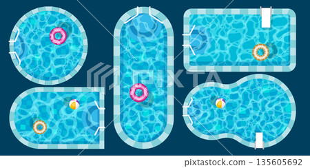 Realistic swimming pool bottom with blue water waves texture. Summer aqua surface with caustics ripples. Spa pool top view vector background. Illustration of surface ripple water 135605692