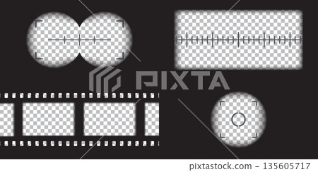 Video camera, binocular and camera roll viewfinder overlay. Camera and binocular frame vector template. Black lines on transparent background. Video camera, binocular and camera roll viewfinder overlay. Camera and binocular frame vector template. Black lines on transparent background. 135605717