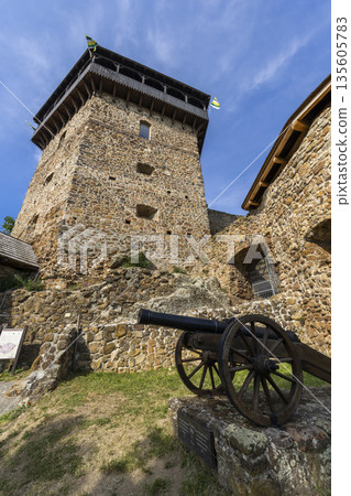Filakovo Castle tower and historic cannon in Slovakia Filakovo Castle tower and historic cannon in Slovakia 135605783