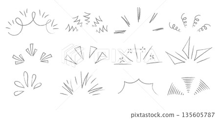 Doodle shine sunburst sparkle ray elements. Hand drawn pop surprise line frame for title headline illustration. Doodle vector illustration 135605787