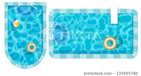Realistic swimming pool bottom with blue water waves texture. Summer aqua surface with caustics ripples. Spa pool top view vector background. Illustration of surface ripple water Realistic swimming pool bottom with blue water waves texture. Summer aqua surface with caustics ripples. Spa pool top view vector background. Illustration of surface ripple water 135605790