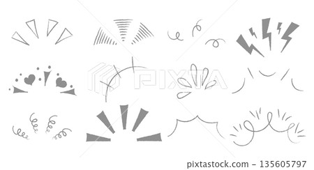 Doodle shine sunburst sparkle ray elements. Hand drawn pop surprise line frame for title headline illustration. Doodle vector illustration 135605797