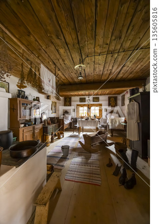 Traditional Slovak rural house interior in Zuberec museum Traditional Slovak rural house interior in Zuberec museum 135605816