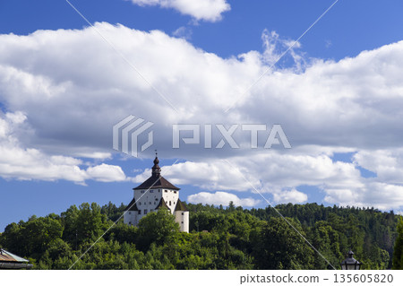 Old Castle standing on hill in Banska Stiavnica 135605820