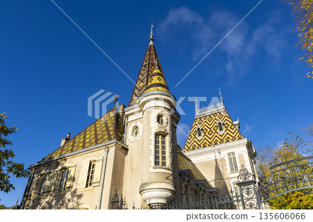 Chateau de Corton Andre with patterned roof in Aloxe Corton Chateau de Corton Andre with patterned roof in Aloxe Corton 135606066