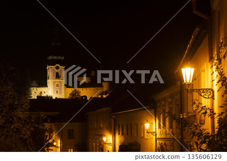 Old Castle glowing at night in Banska Stiavnica, Slovakia Old Castle glowing at night in Banska Stiavnica, Slovakia 135606129