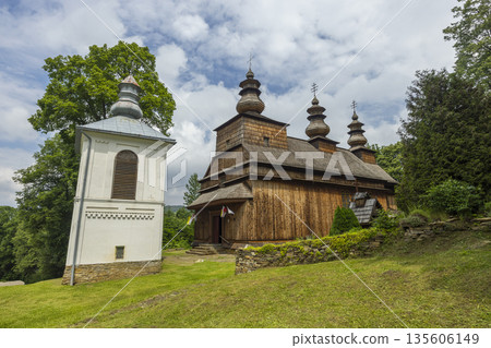 Historic wooden orthodox church building in Komancza, Poland 135606149