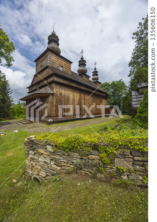 Historic wooden church building in Komancza, Podkarpackie Voivodeship, Poland 135606150