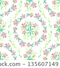 Watercolor Pink Floral Wreath Seamless Pattern 135607149