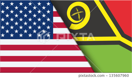 Flags of USA and Vanuatu. American and Vanuatu National flags on Fabric. Flags of USA and Vanuatu. American and Vanuatu National flags on Fabric. 135607960