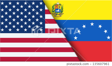 Flags of USA and Venezuela. American and Venezuelan National flags on Fabric. 135607961