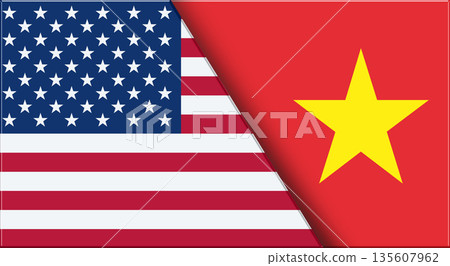 Flags of USA and Vietnam. American and Vietnamese National flags on Fabric. Flags of USA and Vietnam. American and Vietnamese National flags on Fabric. 135607962