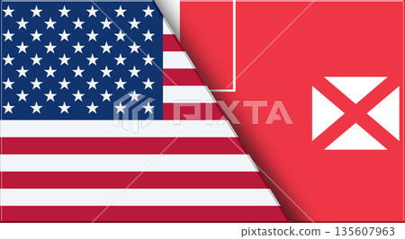Flags of USA and Wallis and Futuna. 3D illustration. Two Flag Together Flags of USA and Wallis and Futuna. 3D illustration. Two Flag Together 135607963