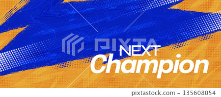 Blue and Orange Grunge Background with Halftone Patterns. Abstract Background for Sport, Game, or Match Banner and Poster Design 135608054