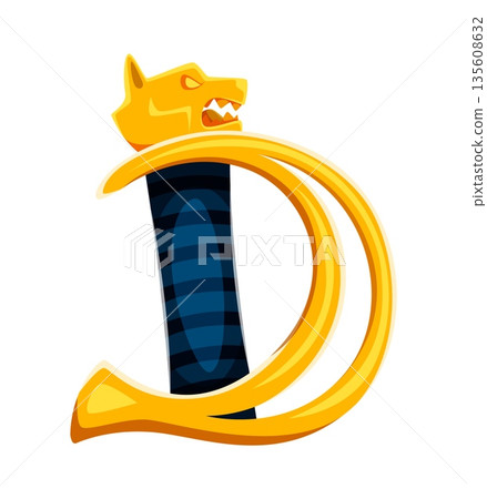 Pirate font cartoon sword handle letter D. Maritime typeface symbol, pirate marine sailing typeset vector letter. Piracy nautical English alphabet font type sign with sword golden guard Pirate font cartoon sword handle letter D. Maritime typeface symbol, pirate marine sailing typeset vector letter. Piracy nautical English alphabet font type sign with sword golden guard 135608632