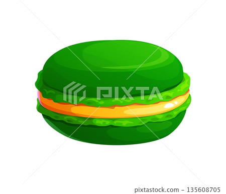 St Patrick day symbol of green macaron cookie for Irish holiday sweet dessert, cartoon vector. Happy Saint Patrick day green macaroon biscuit for Ireland national holiday pastry and celebration cake St Patrick day symbol of green macaron cookie for Irish holiday sweet dessert, cartoon vector. Happy Saint Patrick day green macaroon biscuit for Ireland national holiday pastry and celebration cake 135608705